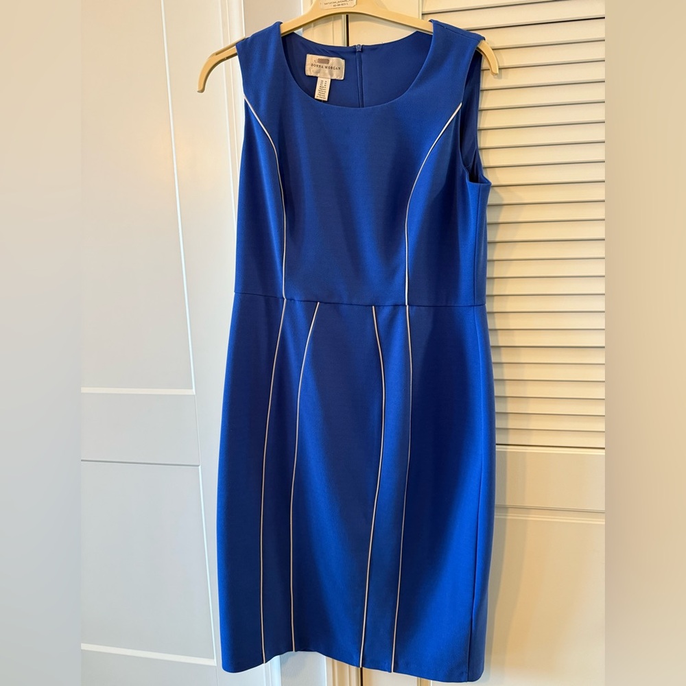 Donna Morgan Royal Blue Midi Dress with White Piping